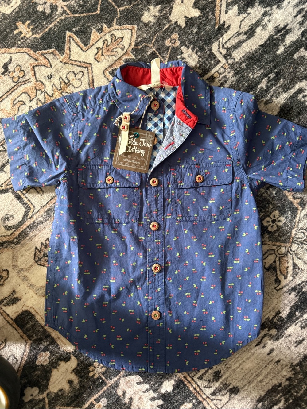 Matilda Jane Blue Short-Sleeve Button-Up with Cherry Print